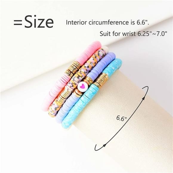 Surfer Heishi Clay Bead Bracelets for Women Bohemian Stackable Evil Eye Vinyl - Picture 3 of 8